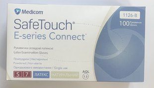 Перчатки латексные опудренные Medicom SafeTouch E-Series S Прозрачно-белые 100 шт, Одноразовые перчатки, перчатки латексные, латексные перчатки, резиновые перчатки, перчатки резиновые медицинские, виниловые перчатки медицинские, длинные латексные перчатки 1126-В фото