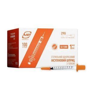 Шприц інсуліновий одноразовий MedPlast G29 0,33*12,7 мм 1мл U 100 Шприц з інтегрованою голкою 2181666579 фото