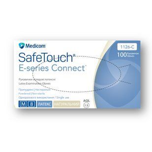 Перчатки латексные опудренные Medicom SafeTouch E-Series M 100 шт, Нестерильные латексные перчатки, перчатки латексные, латексные перчатки, резиновые перчатки, перчатки резиновые медицинские, виниловые перчатки медицинские, длинные латексные перчатки, лат 1126-C фото