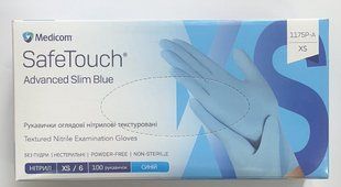 Рукавички нітрилові неопудрені Medicom SafeTouch XS Блакитні 100 шт Щільні нітрилові рукавички 3.5гр 1175Р-А фото