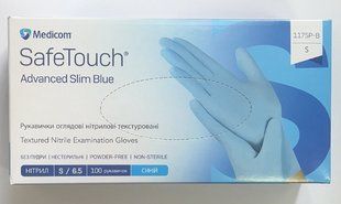 Рукавички нітрилові непудровані Medicom SafeTouch S Блакитні 100 шт Оглядові непудровані рукавички 3.5гр 1175Р-В фото