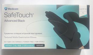 Рукавички нітрилові неопудрені Medicom SafeTouch S Чорні 100 шт Одноразові оглядові рукавички 1187Р-В фото
