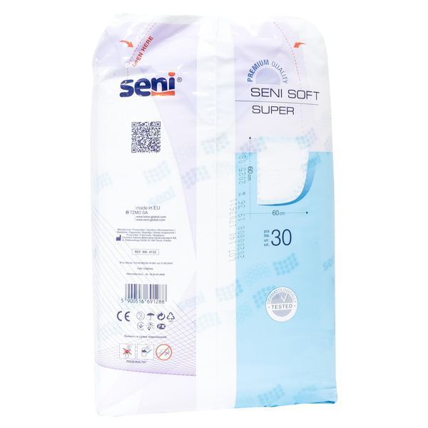 Пелюшки гігієнічні поглинаючі Seni Soft Super 60см х 60см 30 шт Одноразові гігієнічні пелюшки 2363952269 фото