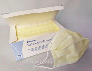Маски медицинские одноразовые нестерильные Medicom Желтые 50шт, Маска медицинская одноразовая, маски медицинские, маски одноразовые, врачебная маска, гипоаллергенные медицинские маски, защитная маска для бородатых, защитная маска для лица медицинская, защ 2317 фото