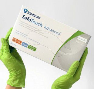 Рукавички нітрилові неопудрені Medicom SafeTouch ХS Зелені 100 шт Нестерильні нітрилові рукавички 1104TG-А фото