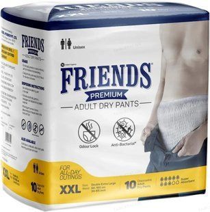 Підгузки-труси для дорослих Friends PREMIUM ХХL 86-165 см 10 шт Дихаючі труси-підгузки для дорослих 8 крапель 2934818275 фото