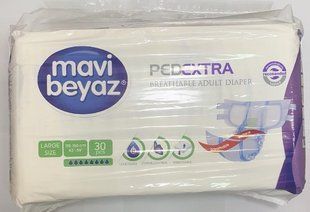 Підгузки для дорослих Mavi Beyaz Pedextra L 110-150 см 8 крапель 30 шт Дихаючі підгузки для дорослих 2628289427 фото